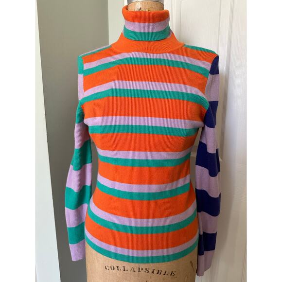 Anthropologie Maeve Striped Turtleneck Sweater colorblock Ribbed - Picture 8 of 12